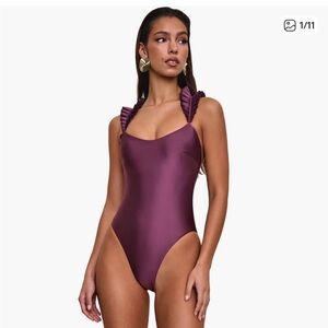 Andrea Iyamah Deep Plum Ruffle-Strap One-Piece Swimsuit